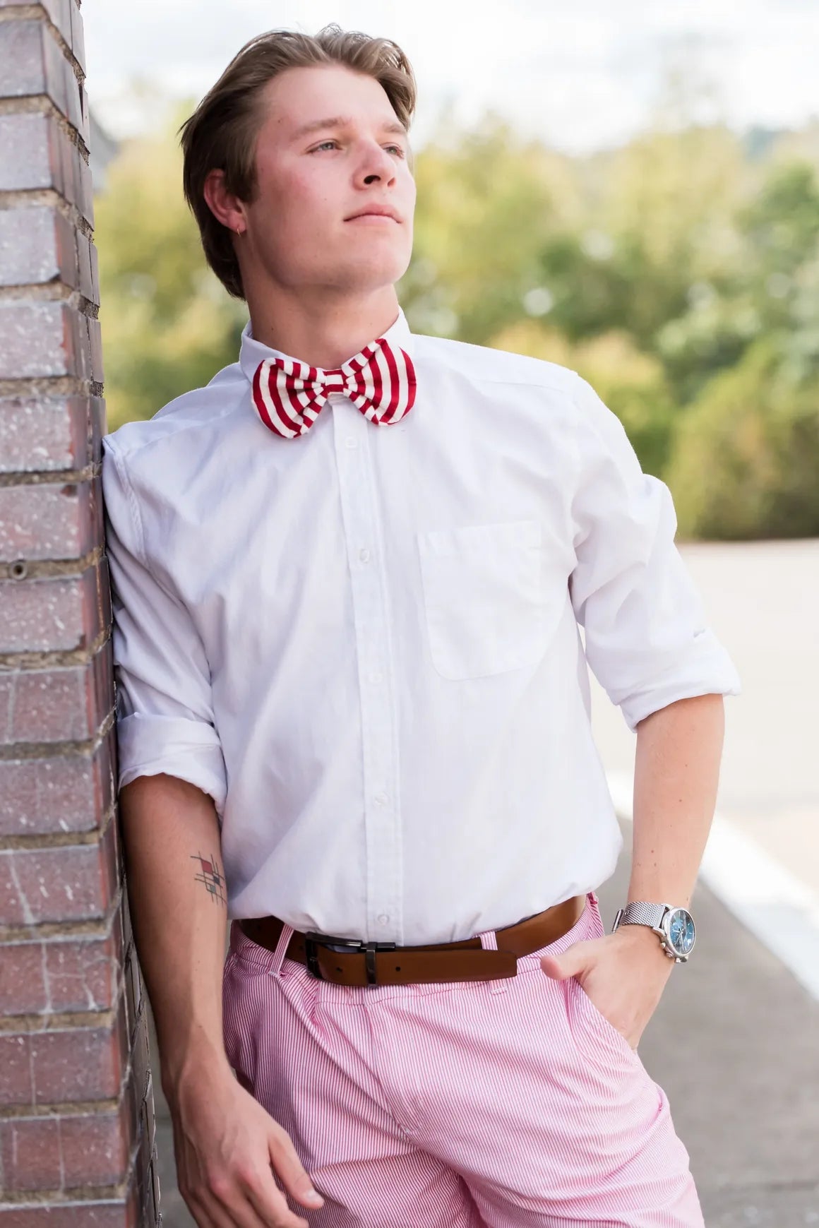 A customer wearing a fashionable Bow Tie designed by The Simple Bow